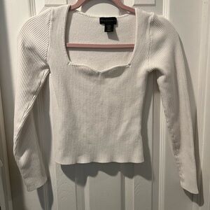 House of Harlow 1960 White Ribbed Long Sleeve Top